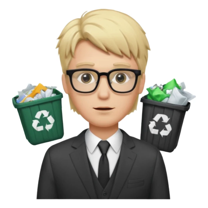 Blonde man with square glasses and suit, trash on hair sticker