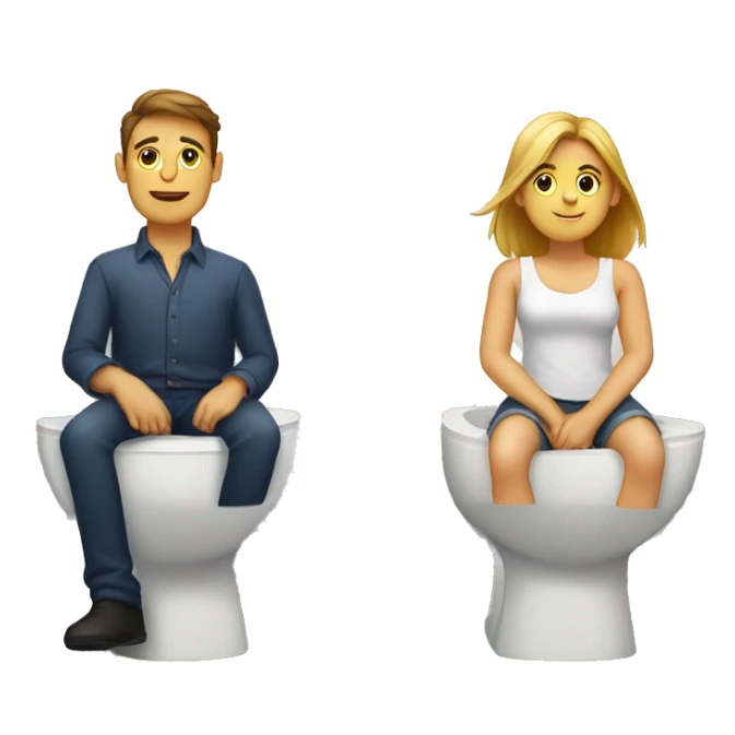 A couple sitting on two different toilets next to each other  sticker