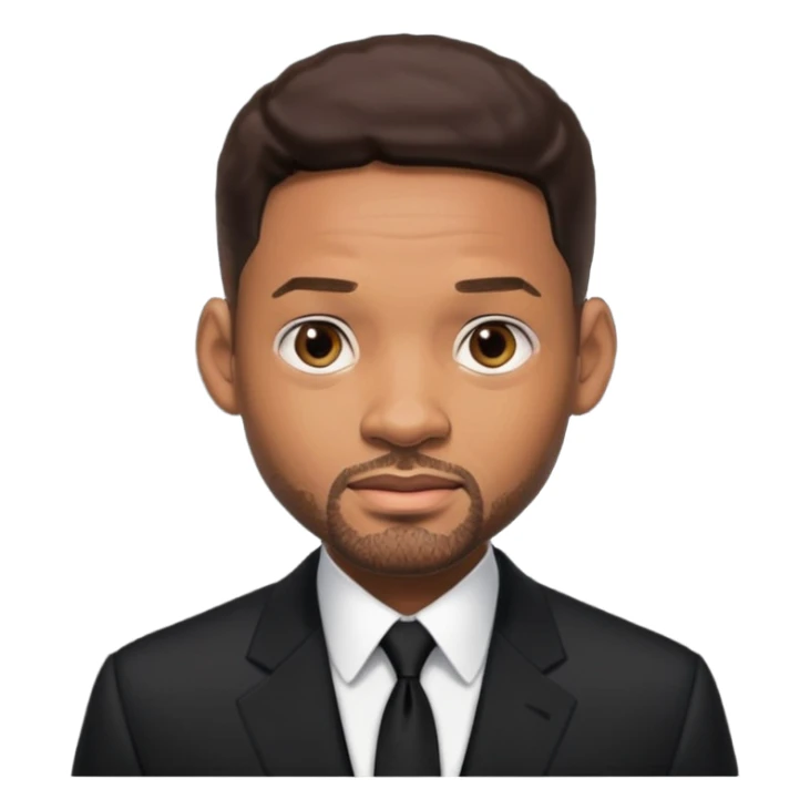 Will Smith with dark brown hair, black suit sticker