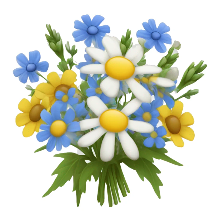 A bouquet of white, yellow, and blue wildflowers  sticker