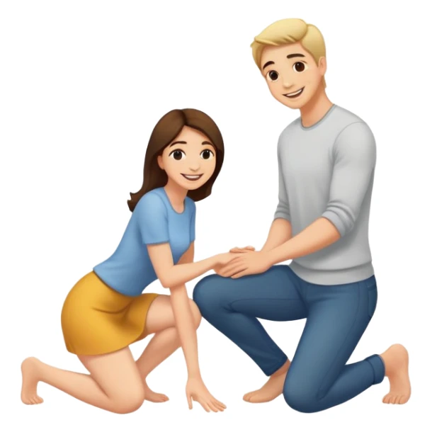Woman kneeling at man’s feet sticker