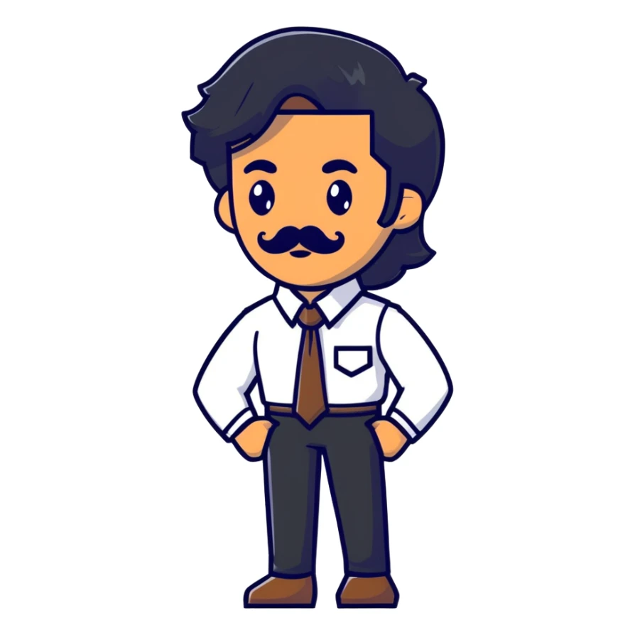 man with long black hair, mustache, no beard, brown skin sticker