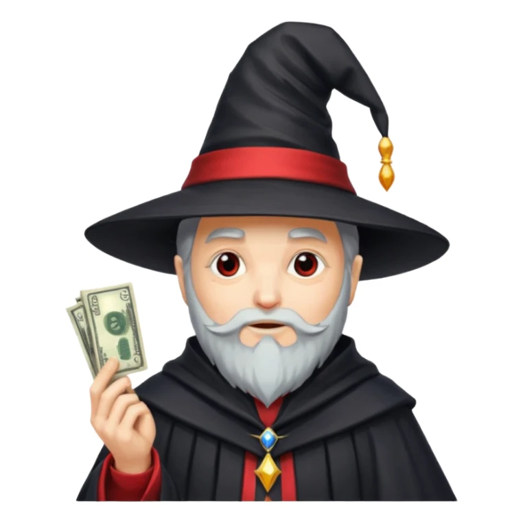 gorro negro, con tira roja, de mago lleno de dolares sticker