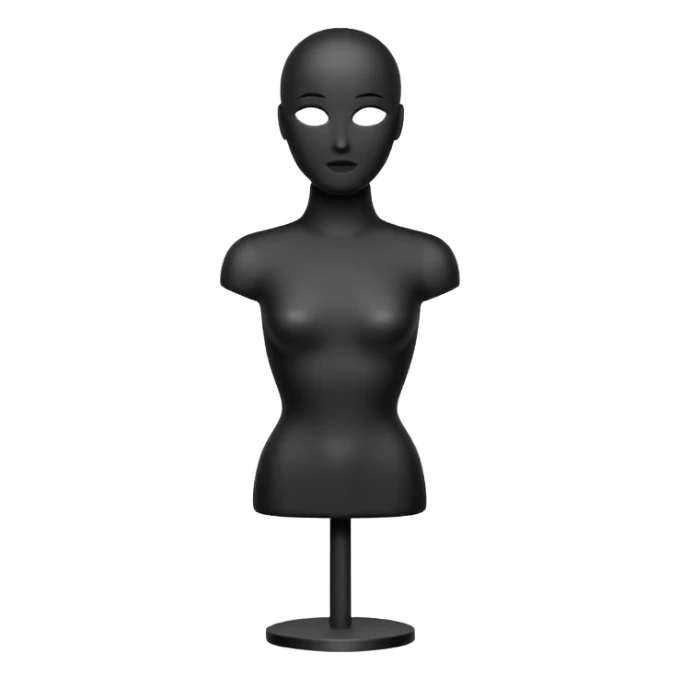 Minimalistic flat vector icon, iOS style, thin black contour on white background. Matte black mannequin in front of in 3D monochrome style. sticker