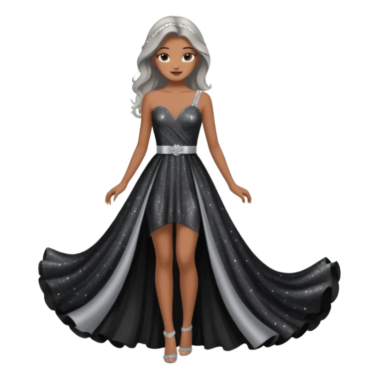 black glittery prom dress with silver sash  sticker