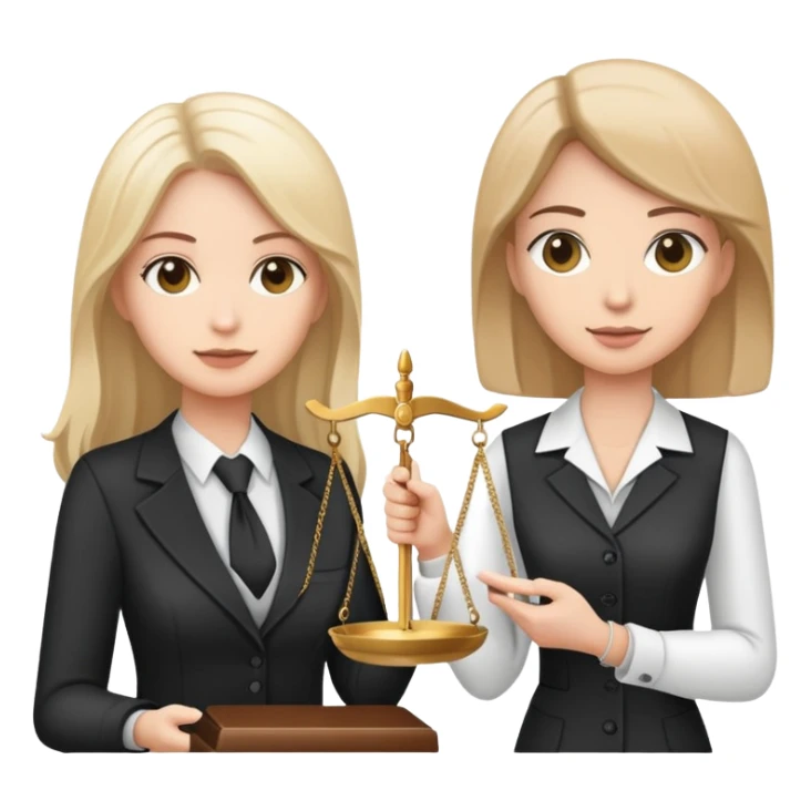female notary with justice scale speaking with another woman sticker