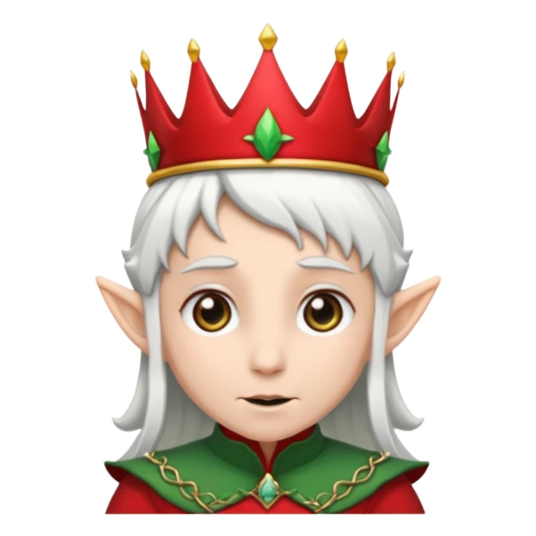 an elf with crown on the head, wearing black and red clothes, white hair sticker