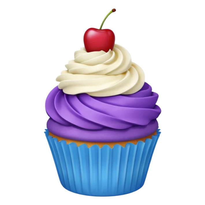 Cupcake: blue cream, purple paper with cherry on top sticker