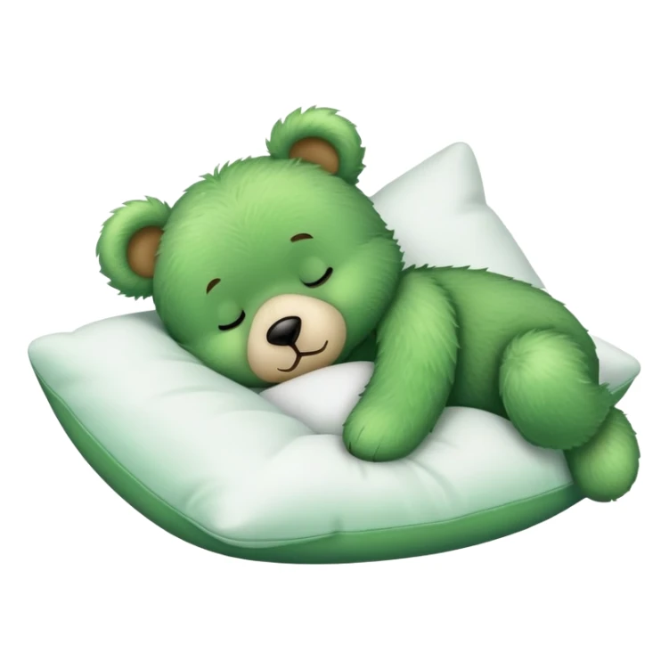 Cute Green fluffly teddy bear sleeping on a White pillow sticker
