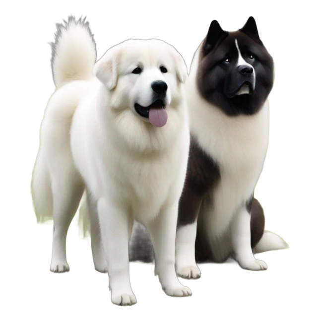 Great Pyrenees and big dark Akita standing next to each other sticker