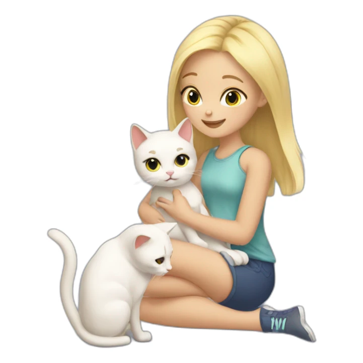 cute blonde girl taking care of cats sticker