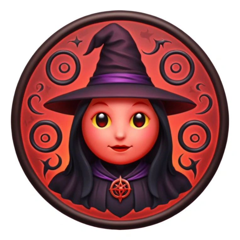iOS emoji, dark fantasy magic seal, witch symbol, web pattern, red glow, minimal clean style sticker