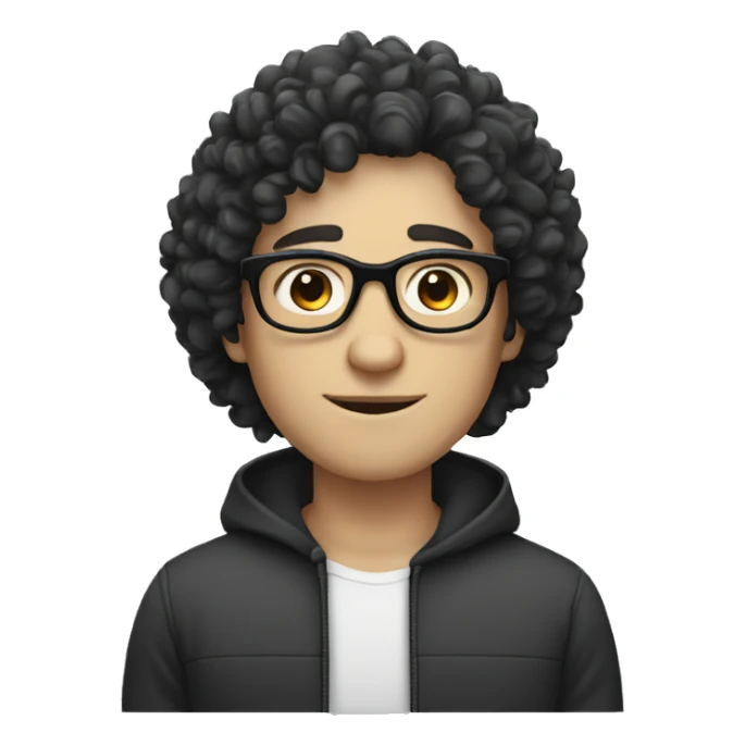 white skin male with curly black hair, round glasses sticker