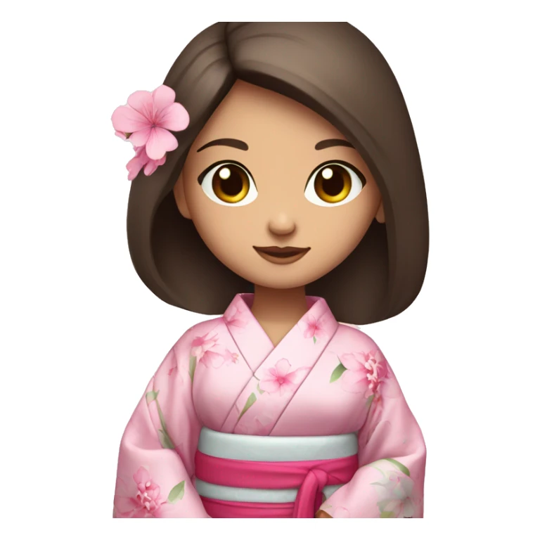 cute brunette girl with blue eyes in pink flower kimono sticker