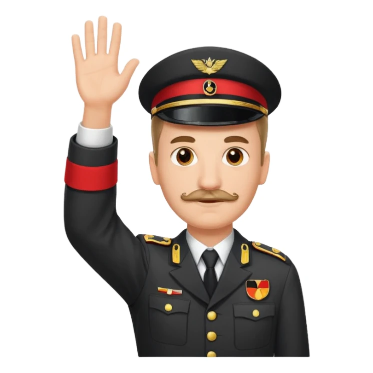 An image about an german with a small square like mustage with flat hair raising his hand in an german uniform with a red band attached to his arm sticker