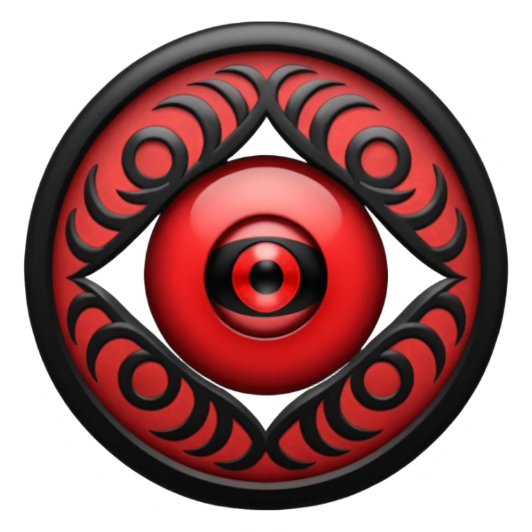 

---

The Mangekyō Sharingan is a deep, glowing crimson eye where the original tomoe disappear and are replaced by a complex black pattern.  sticker