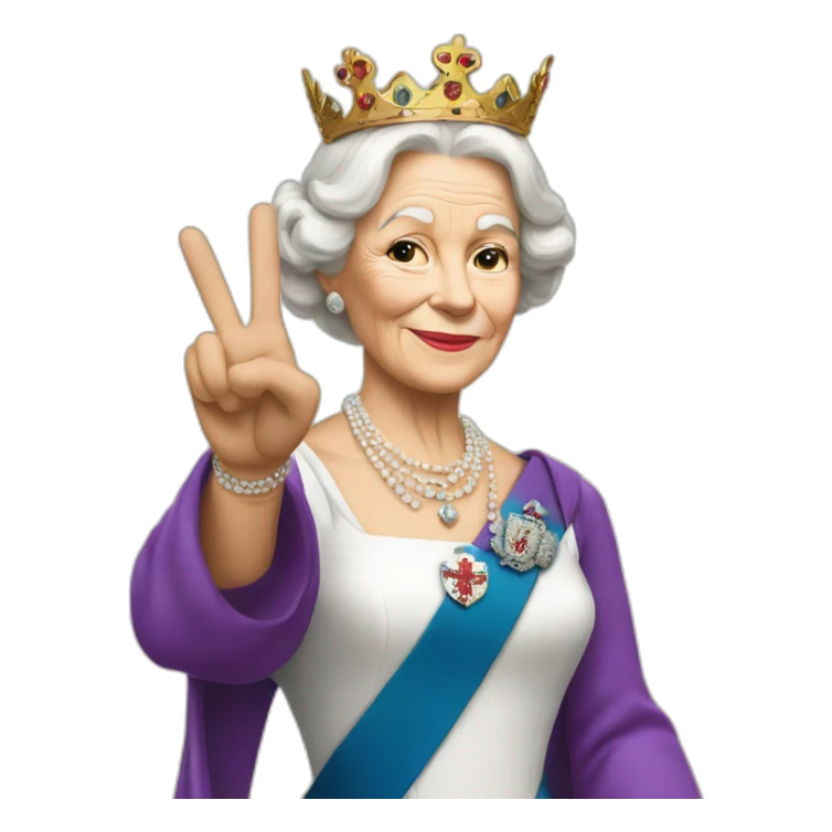 queen of england doing peace sign sticker