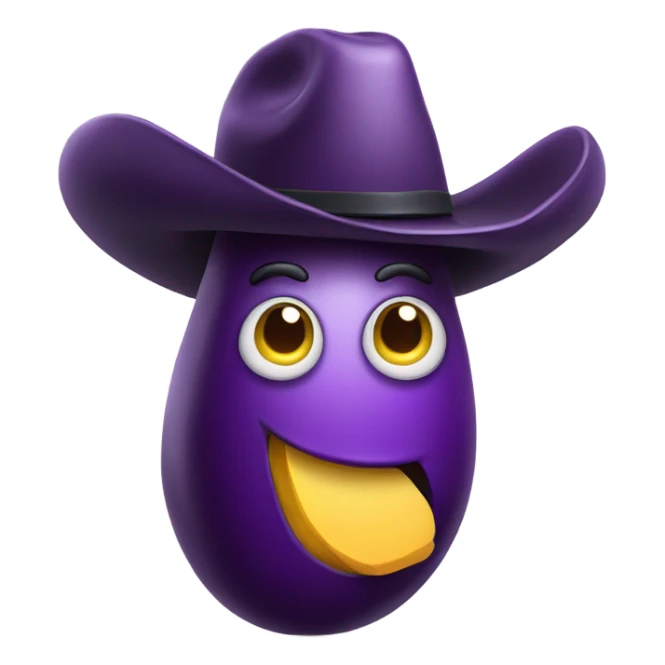 eggplant with a face and a cow boy hat sticker