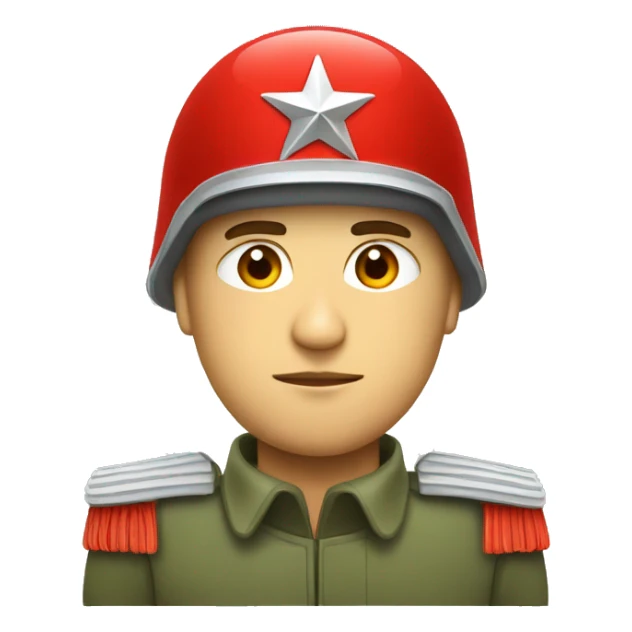 ussr soldier serious with military helmet with red star sticker