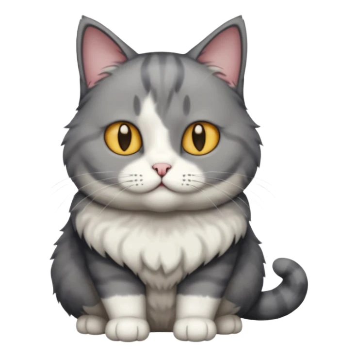 full body dumb looking large short hair dark grey and white cat sticker