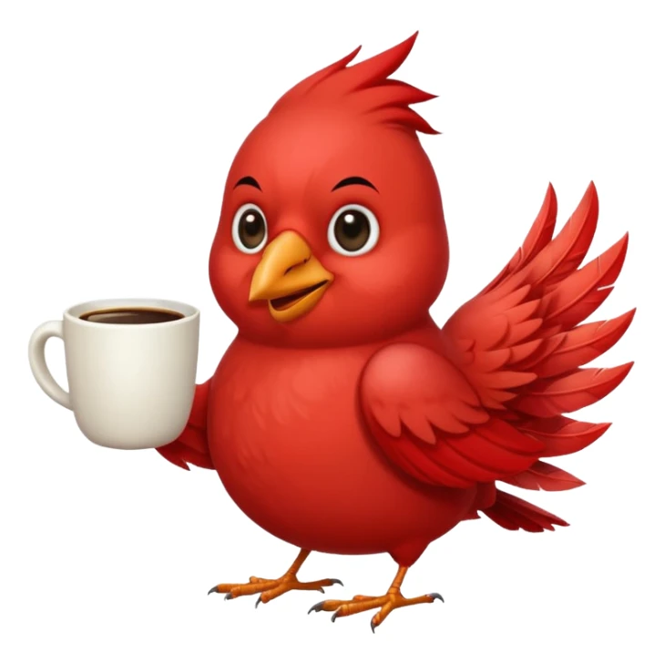 Happy cardinal bird with a cup of coffee sticker