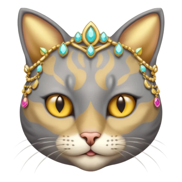 gray cat with gold jewerly on head, half body sticker
