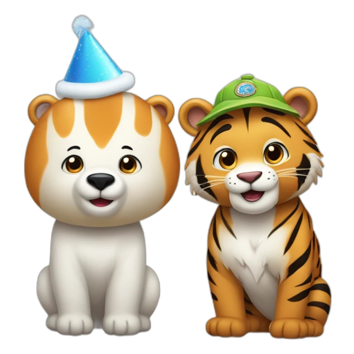 Un tierno oso polar y un tierno tigre usando gorros de cumpleaños  sticker