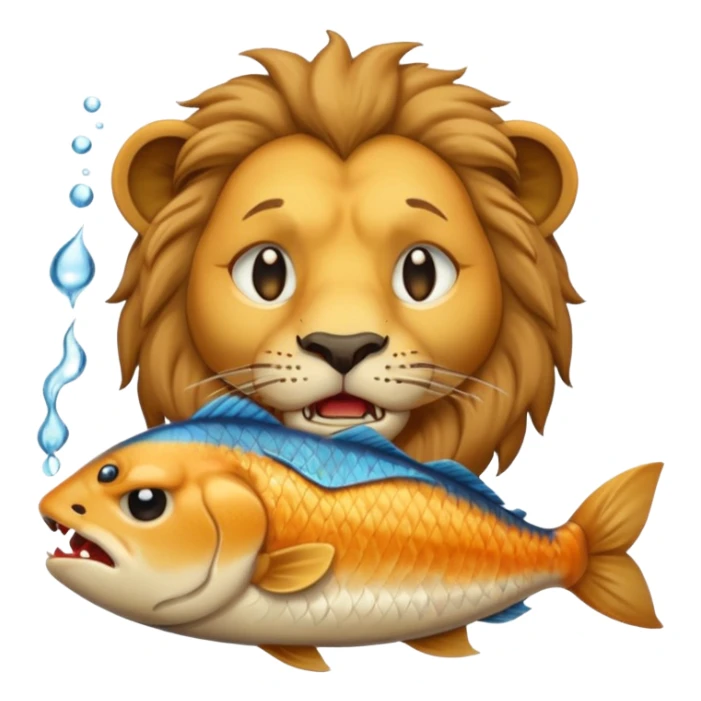  A lion eating a fish, feeling sad, cry, portrait, bust up sticker