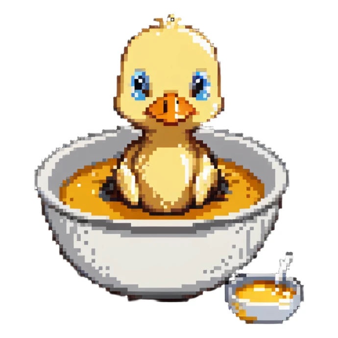cute duckling stuck in a bowl of honey, looking up for help sticker