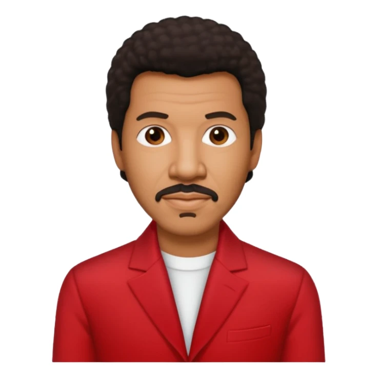 Lionel Richie with dark brown hair, red outfit sticker