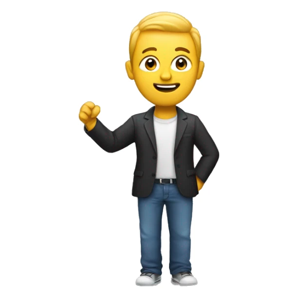 create me emoji of a man holding the wattsap logo sticker