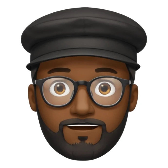 a dark guy with a goate and not bushy mustache and a beard and a cap worn backwards black too wearing glasses sticker