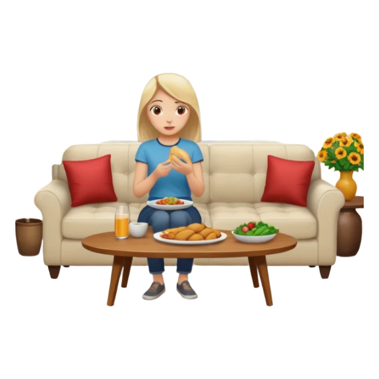 dinner table scene with people and a girl on sofa talking sticker