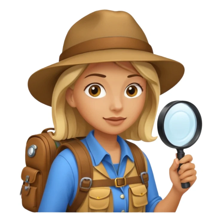 Explorer woman backpack and magnifying glass sticker