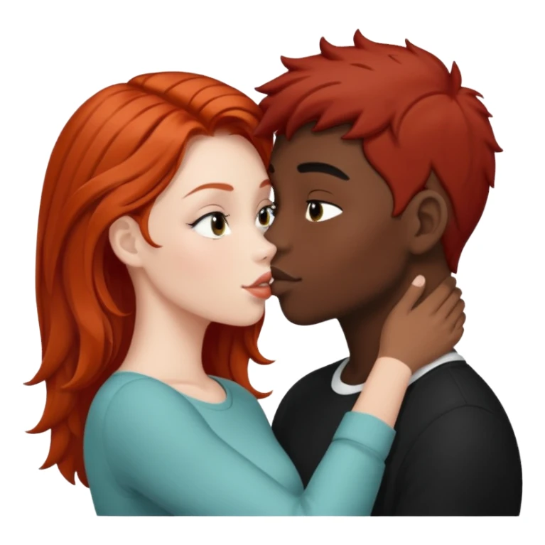 Redhead white girl kissing black hair black boy sticker