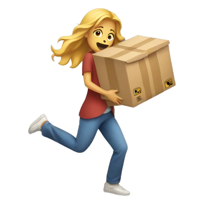 Woman holding boxes and tripping sticker