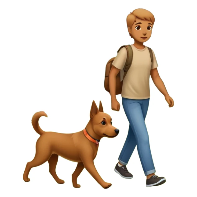 a person and dog walking together with trees and grass in the background sticker