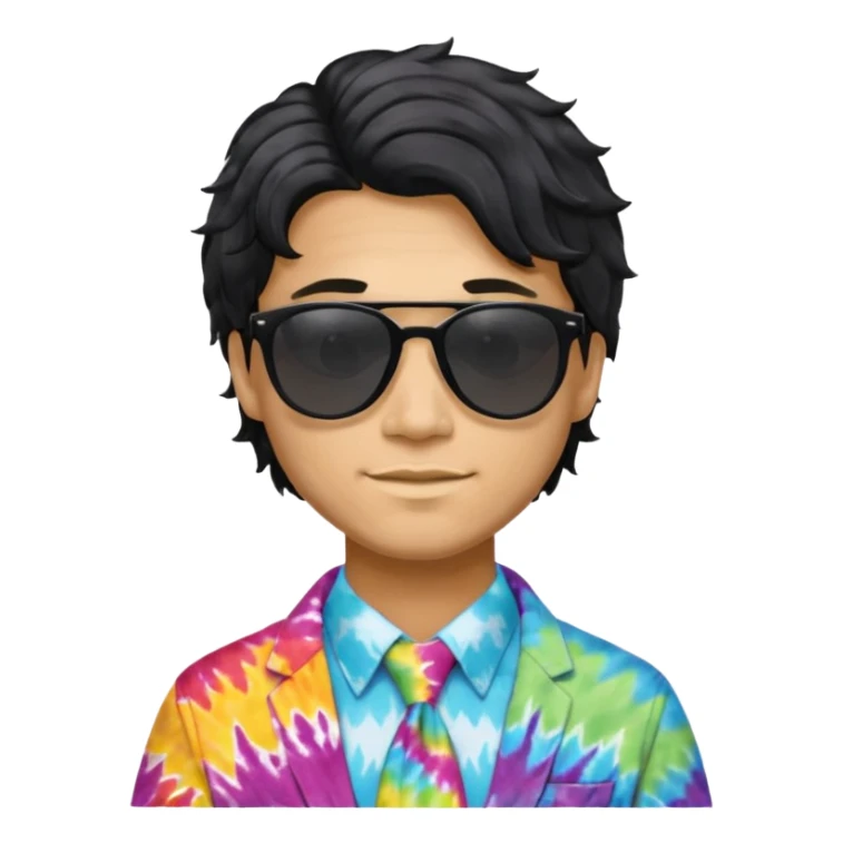 man in hippies clothes, wearing sunglasses, black wavy hair sticker