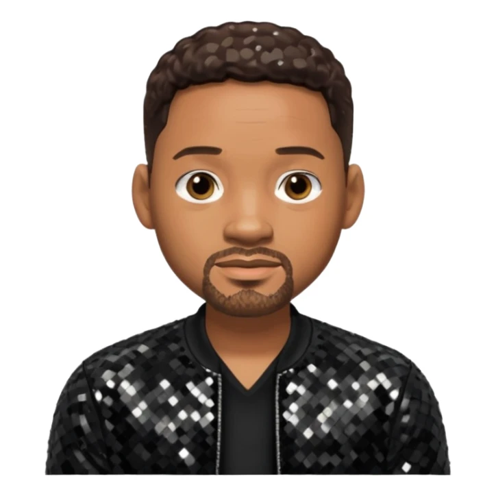 Will Smith with dark brown hair, black sequin outfit sticker