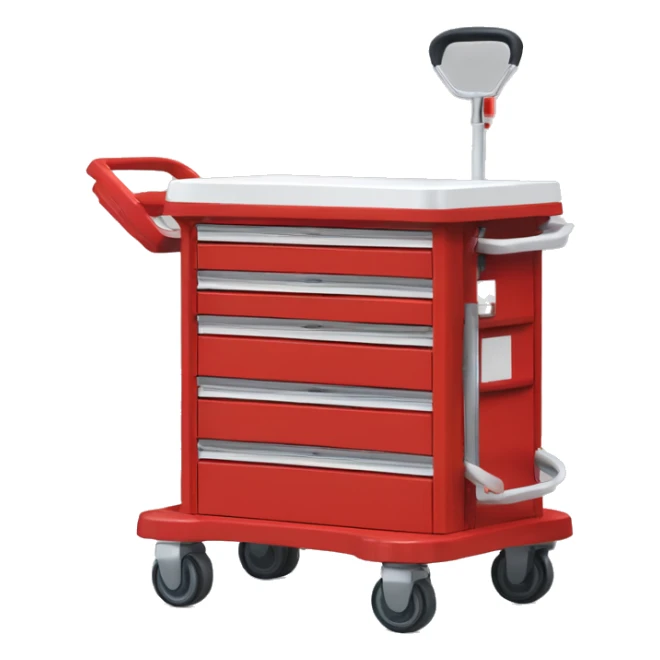 Singular Red medical crash cart is a mobile, multi-drawer unit designed to store and organize emergency medical supplies and equipment sticker