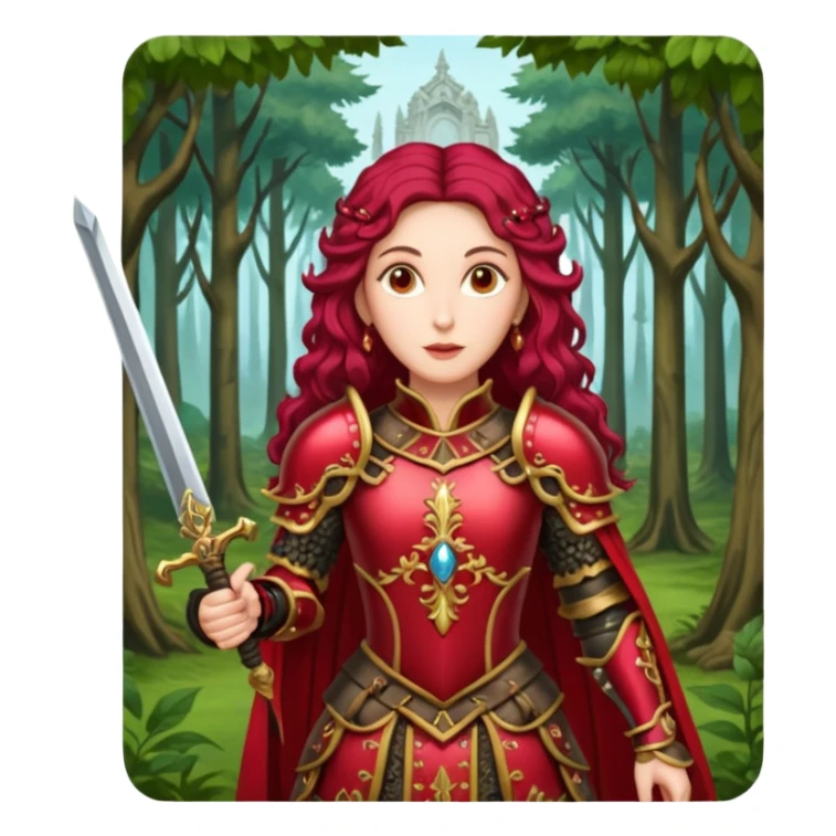 realistic cinematic actress Cher in baroque styling with crimson armor in a forest sticker