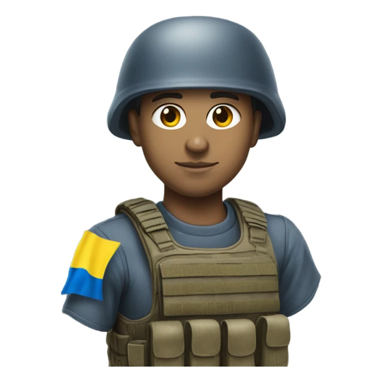 super realistic soldier with Ukrainian flag sticker
