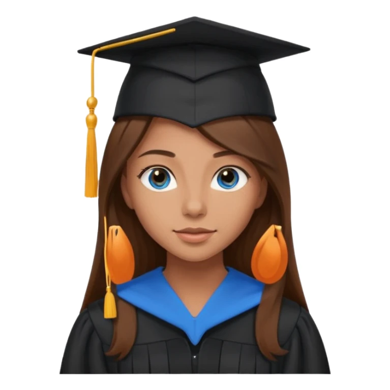 school graduation with a pretty female graduating student with long brown hair, blue eyes sticker