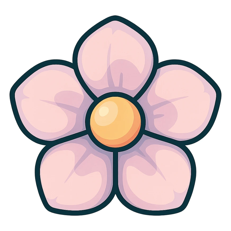 peach flower with volumetric center, strictly front view, icon-color-outlined style, detailed shadows and highlights, smooth color transitions, thin clean contours, soft rounded shapes, pastel palette #98B5BC, #B5B3C1, #C9A3C9, #E4C0CA, #F7DCD1, #F7C0AA, modern Japanese pop art and sticker aesthetics, soft lighting, transparent background sticker