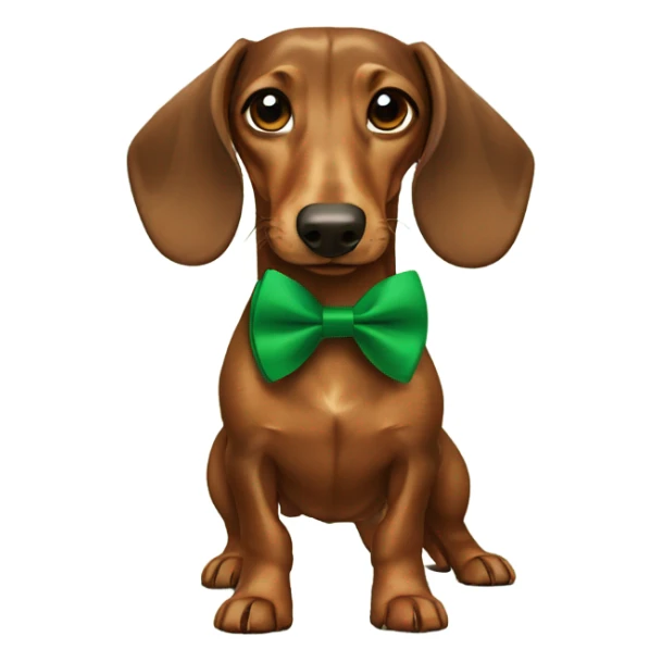 Brown Dachshund wearing a green bowtie sticker