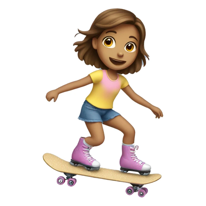 Little girl with brown hair riding skate sticker
