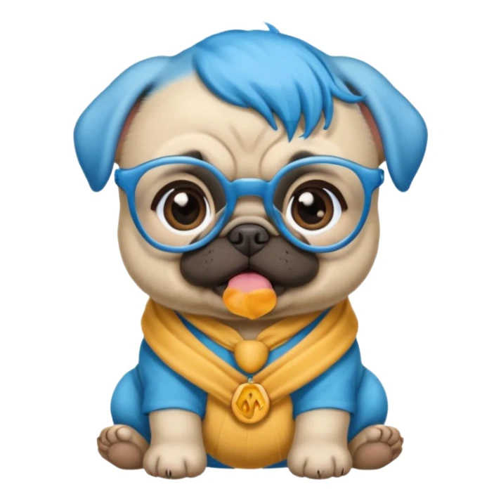 long blue haired baby pug wearing glassess sticker