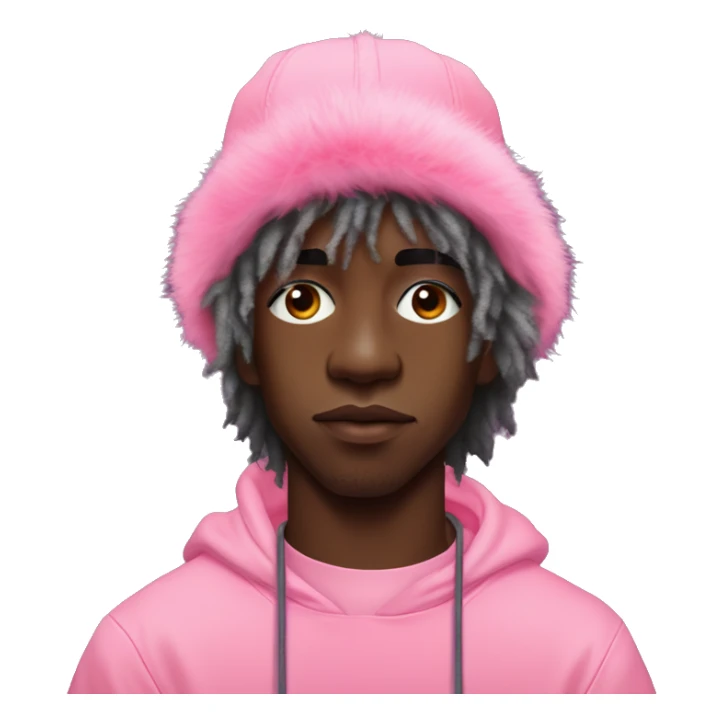 lil uzi vert wear Cute pink fur hat for winter with organge tshirt sticker