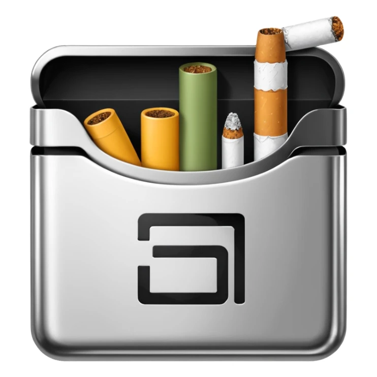 Minimalistic cigarette pack emoji, metallic black and white sticker