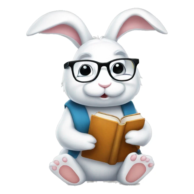 Cute White bunny with glasses and book in his paws  sticker